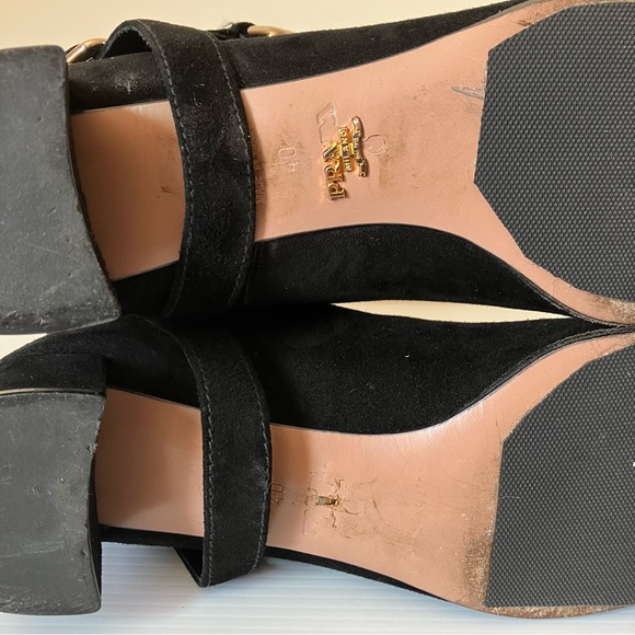 Prada Black Suede Mid Calf Gold Buckle Riding Boots size EU 40 US 9.5 - Picture 8 of 11